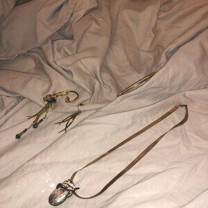 bundle turquoise earring set, rhinestone necklace, bracelet